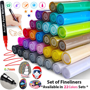 22 Colours Premium Acrylic Paint Marker Pens 0.7 MM Extra Fine Tip Rock Painting