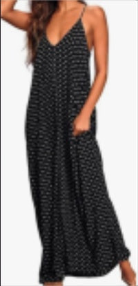 Womens Casual Strappy V Neck Sleeveless Flowy Pockets Loose Long Maxi Beach Dress Sundress