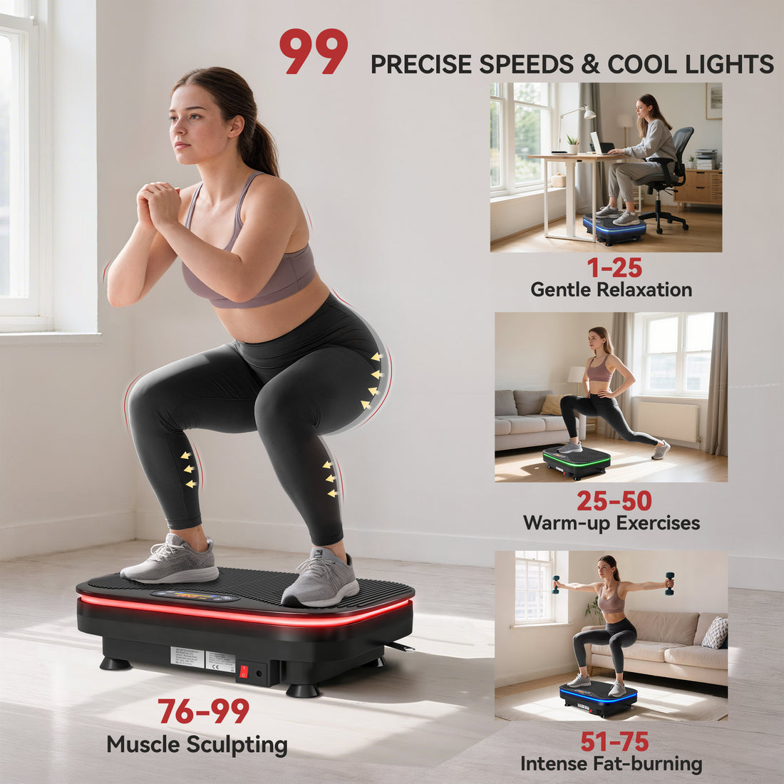 SPORTNOW Vibration Plate Exercise Machine With Cool Lights, 99 Speed Levels