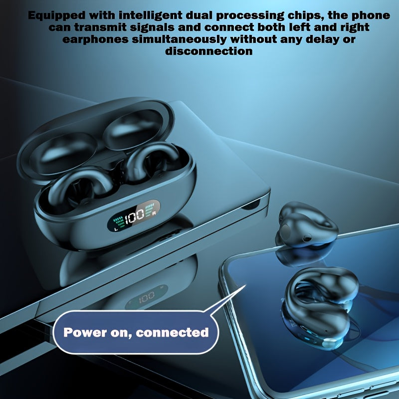 The New Ear-clip Wireless Headphones With Battery Level Display And Gaming Bass Are Suitable For Travel, Sports And School