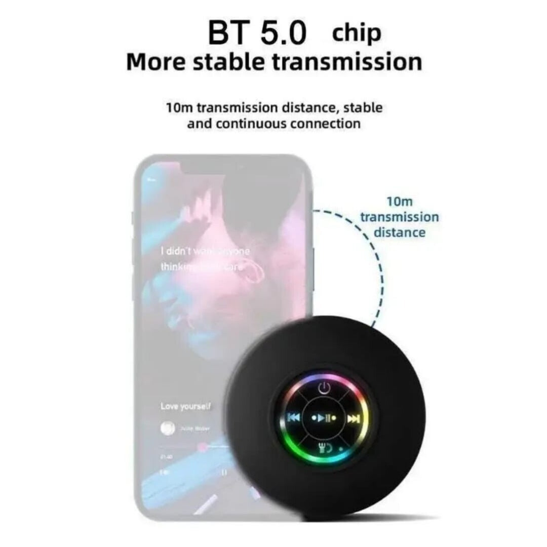 Waterproof Bluetooth Wireless Shower Speaker Bathroom Speaker LED Light Portable--black