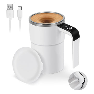 12oz Self Stirring Mug, Auto Magnetic Coffee Mug With LED Display Temperature, Rechargeable Automatic Stirring Cup