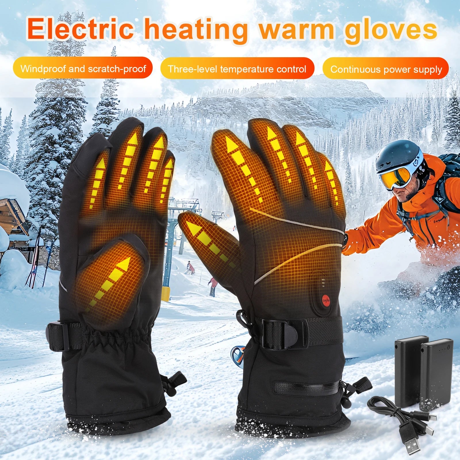 Electric Heating Gloves Windproof Thermal Gloves Rechargeable Anti-Scratch Heated Gloves for Motorcycle Bike Gloves