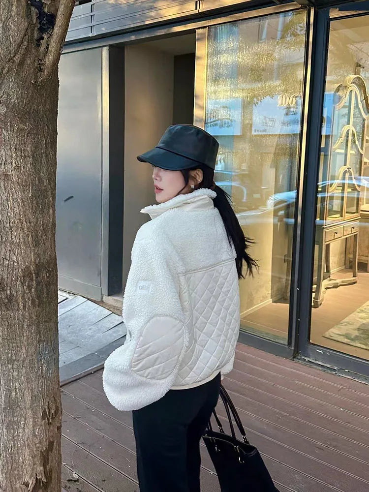 2025 Autumn and Winter New Women's Solid Color Versatile Lamb Wool Warm and Casual Zipper Long Sleeved Jacket