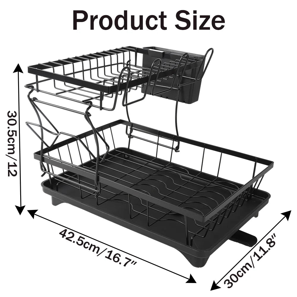 Dish Drying Rack 2-Tier Compact Kitchen Dish Rack Dish Drainer with Chopstick Cylinder Kitchen Drainer rack with spout