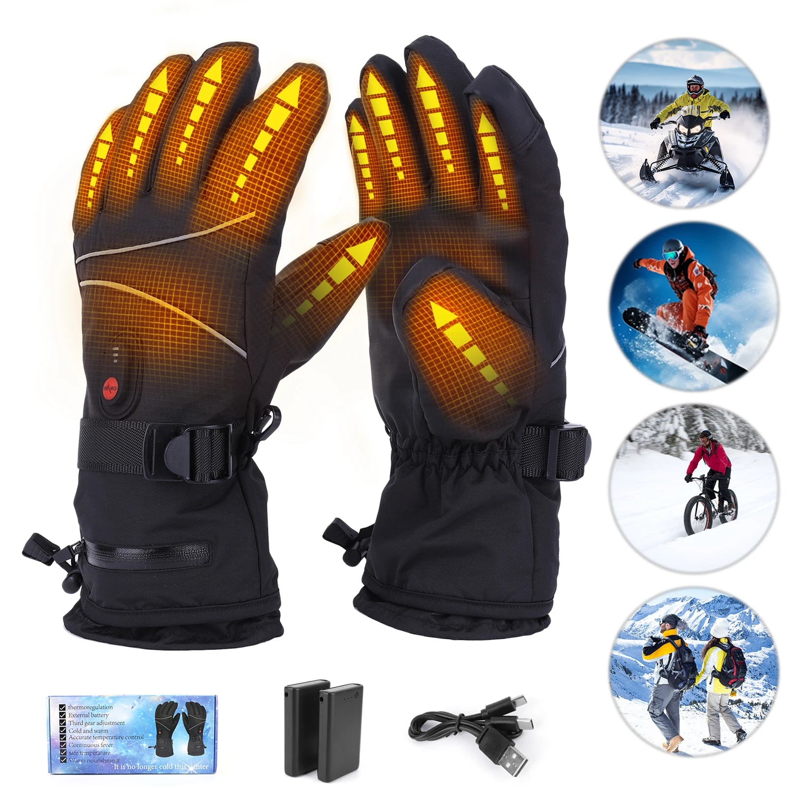 Electric Heating Gloves Windproof Thermal Gloves Rechargeable Anti-Scratch Heated Gloves for Motorcycle Bike Gloves