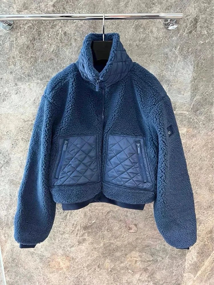 2025 Autumn and Winter New Women's Solid Color Versatile Lamb Wool Warm and Casual Zipper Long Sleeved Jacket