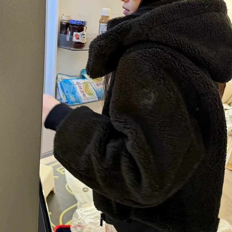 2025 Winter New Women's Fashion Long Sleeve Hoodie in 3 Colors, Short, Warm, Solid Color, Casual Zipper Coat