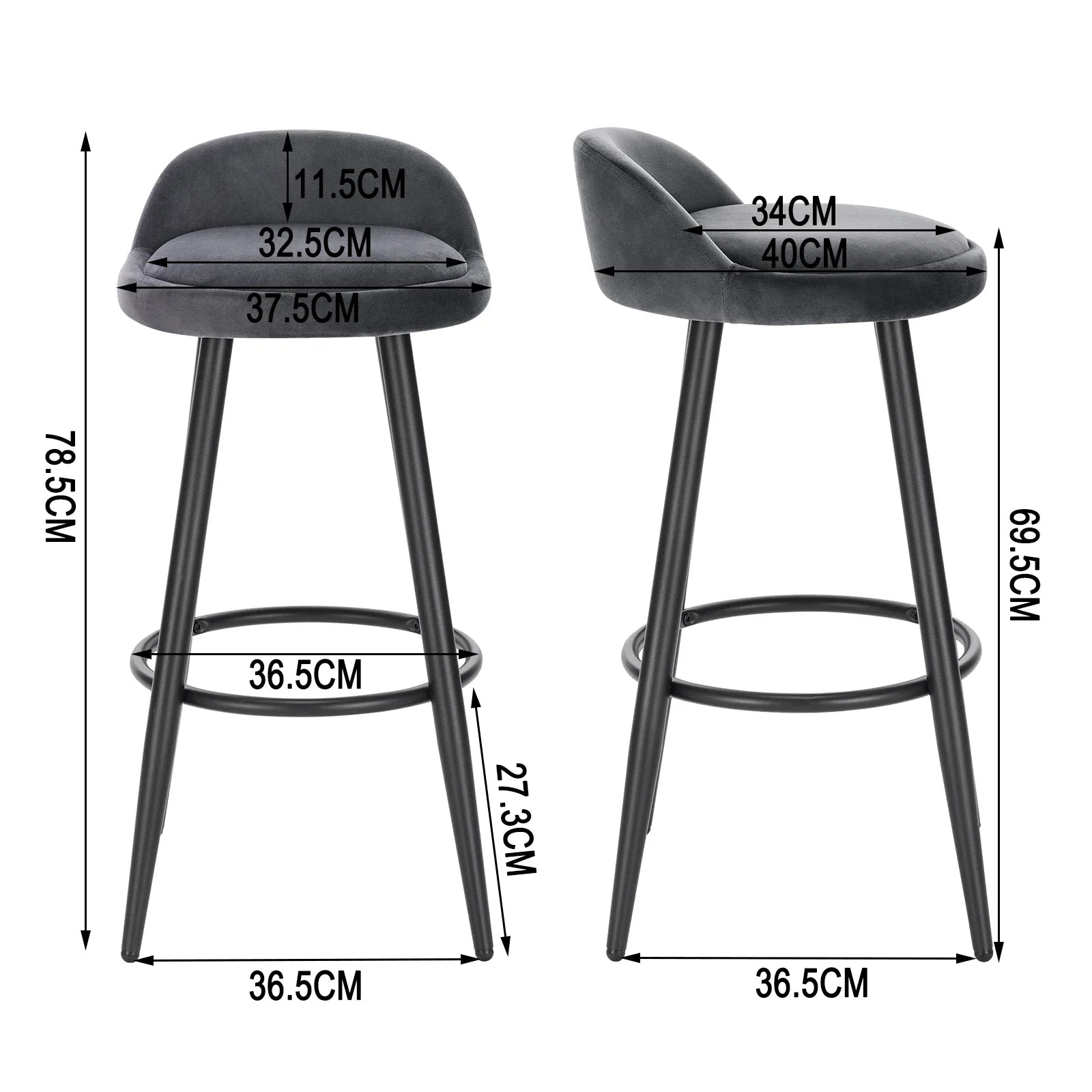 Bar Chair 2PCS /SET Bar Stool Counter Stool with Footrest Kitchen Breakfast Dining Chair High Cafe Stool for Bistro