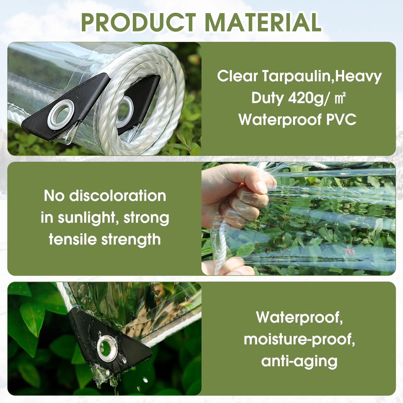 Clear Tarps Heavy Duty PVC Transparent Tarp w/Zipper Waterproof Windproof Anti-Tear for Greenhouse Patio Garden Garage Chicken