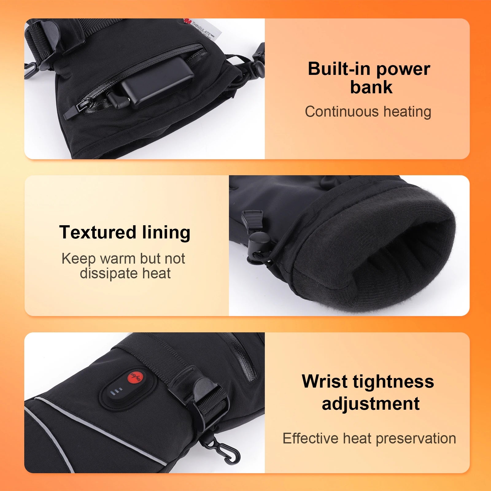 Electric Heating Gloves Windproof Thermal Gloves Rechargeable Anti-Scratch Heated Gloves for Motorcycle Bike Gloves