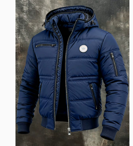 Mens Solid-Color Casual Cotton Padded Jacket