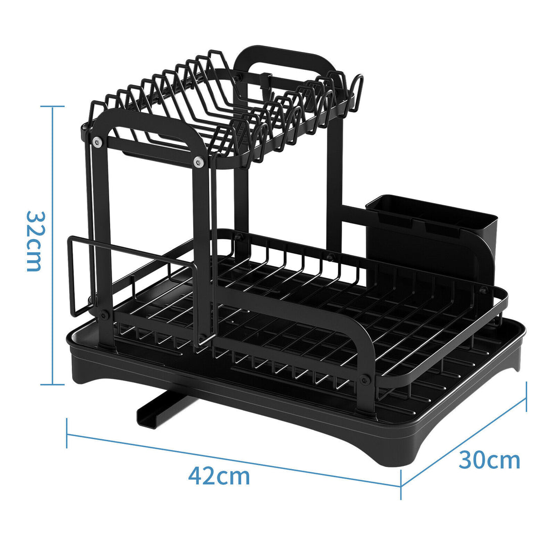 2 Tier Dish Rack Plate Cup Drying Drainer Storage Drip Tray Cutlery Holder UK