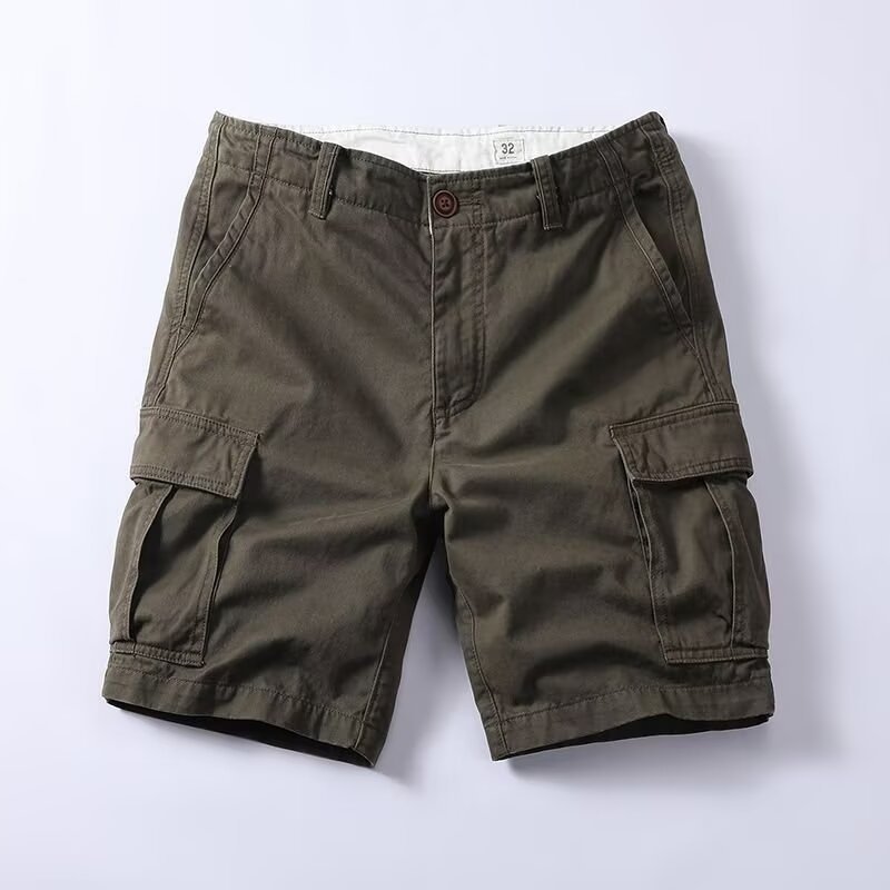 Retro Mens Outdoor Relaxed-fit Mid-length Cargo Pants With Multiple Pockets